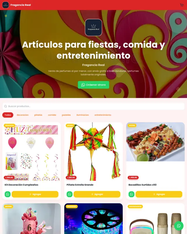 Artículos para fiestas, comida y entretenimiento