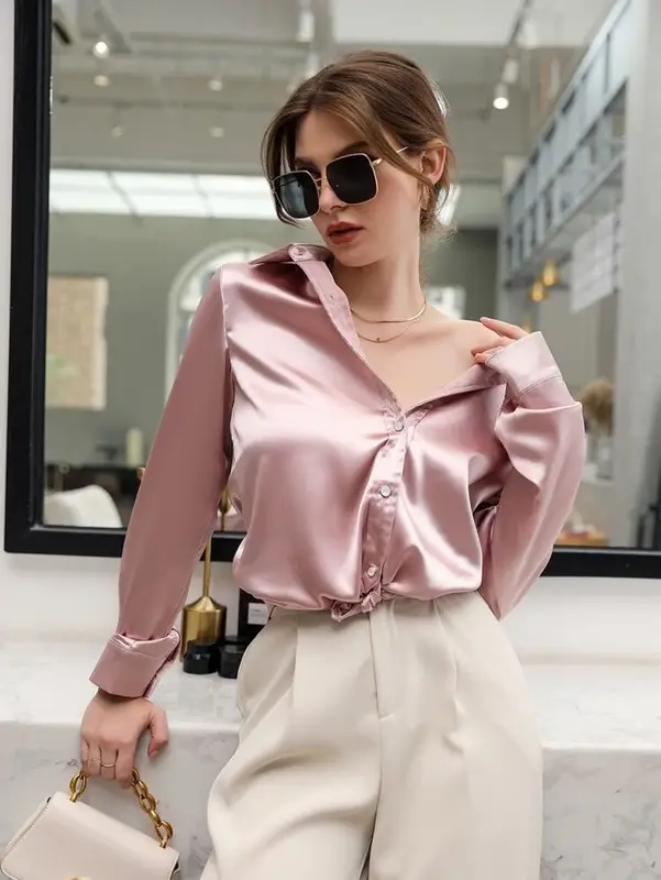 Blusa Satinada Manga Larga
